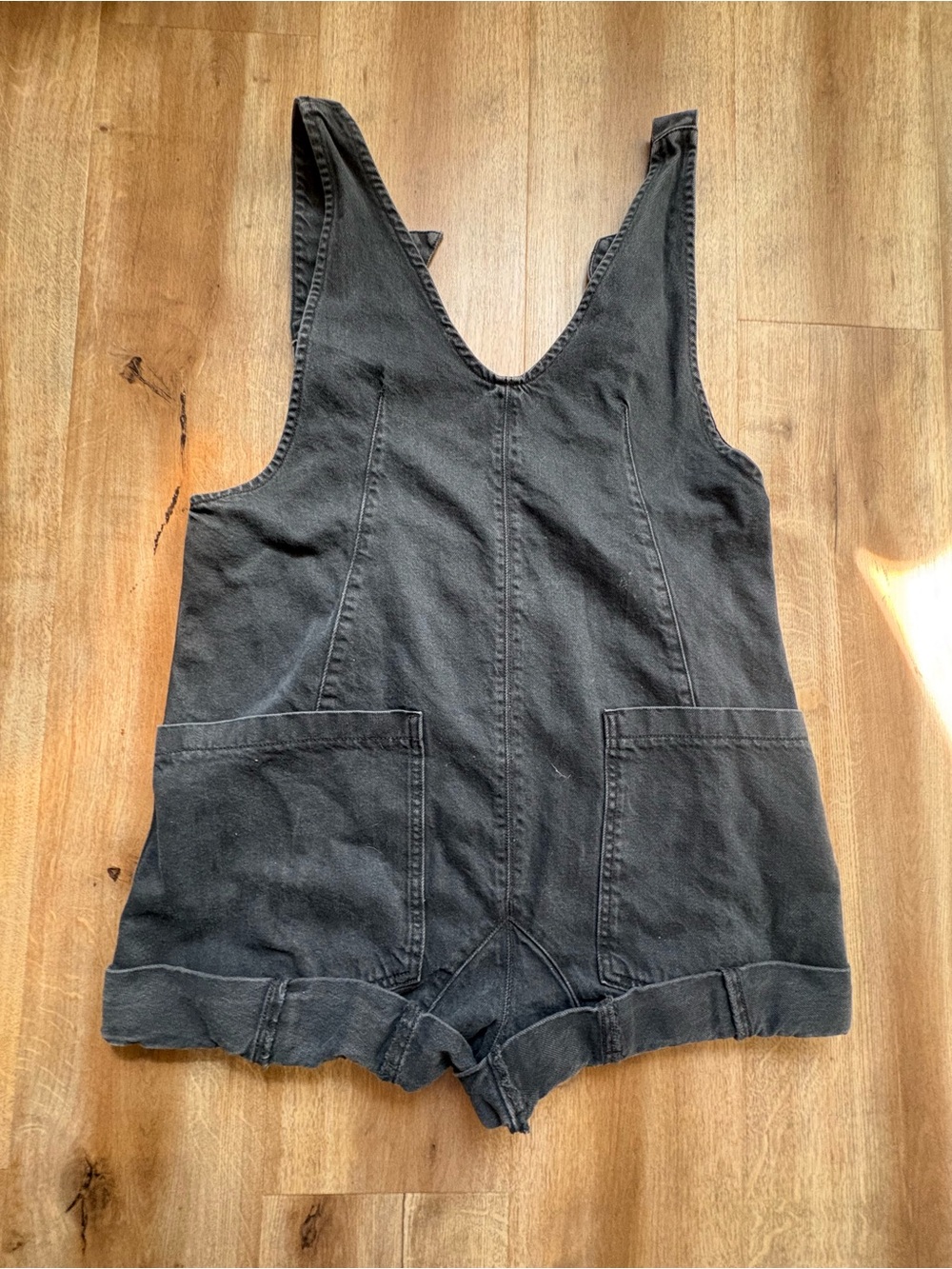 We The Free Washed Black Short Overalls Romper